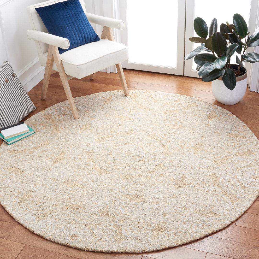 Zelda Damask Handmade Tufted Wool Gold/Ivory Area Rug Etta Avenue™ Rug 