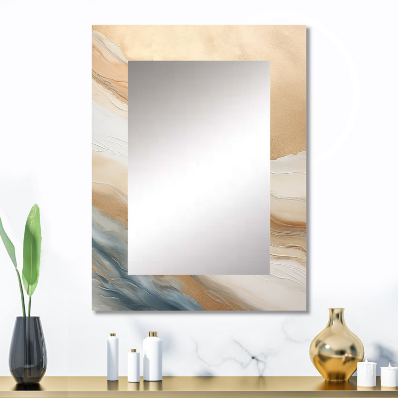 Gold And Blue Beach Sand Fusion - Abstract Shapes Unique Wall Mirror, Modern Mirror, Printed Metal Art, 32" x 24"