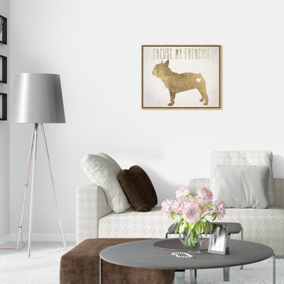 Frenchie White, Love French Bulldog Modern Gold - impression sur toile
