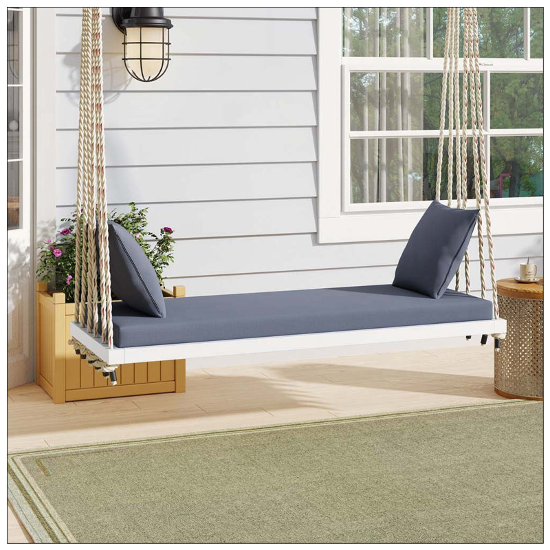 Balancelle de patio en bois, banc de balancelle avec coussin et coussins, White