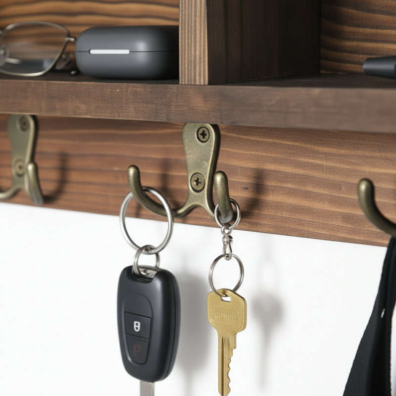 Key Holder with Floating Shelf, Wall Organizer with 4 Hooks