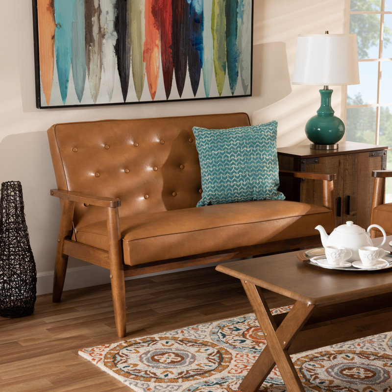 Sorrento Walnut Brown Tufted Faux Leather Loveseat