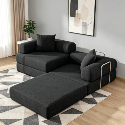 Canapé-lit convertible de 78,4 po avec coussins, canapé-lit pliant à structure fixe, causeuse modulaire en chenille pour le salon, emballage de compression