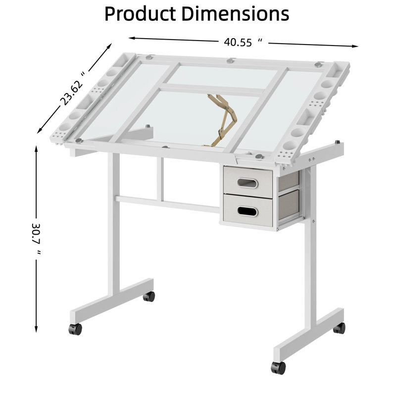 Adjustable Drawing Drafting Table, White