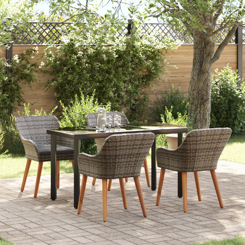 vidaXL Garden Dining Set with Cushion 5 pcs Grey Poly Rattan, Gray, 29.1" H x 55.1" W x 27.6" D, 4