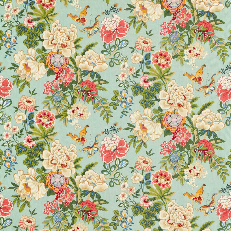 Emperor Peony Fabric, Jade/Apricot