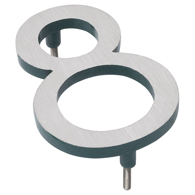 l 4 pi 5 po x Numéro de maison à fixation flottante, 8, Nickel satiné / vert chasseur