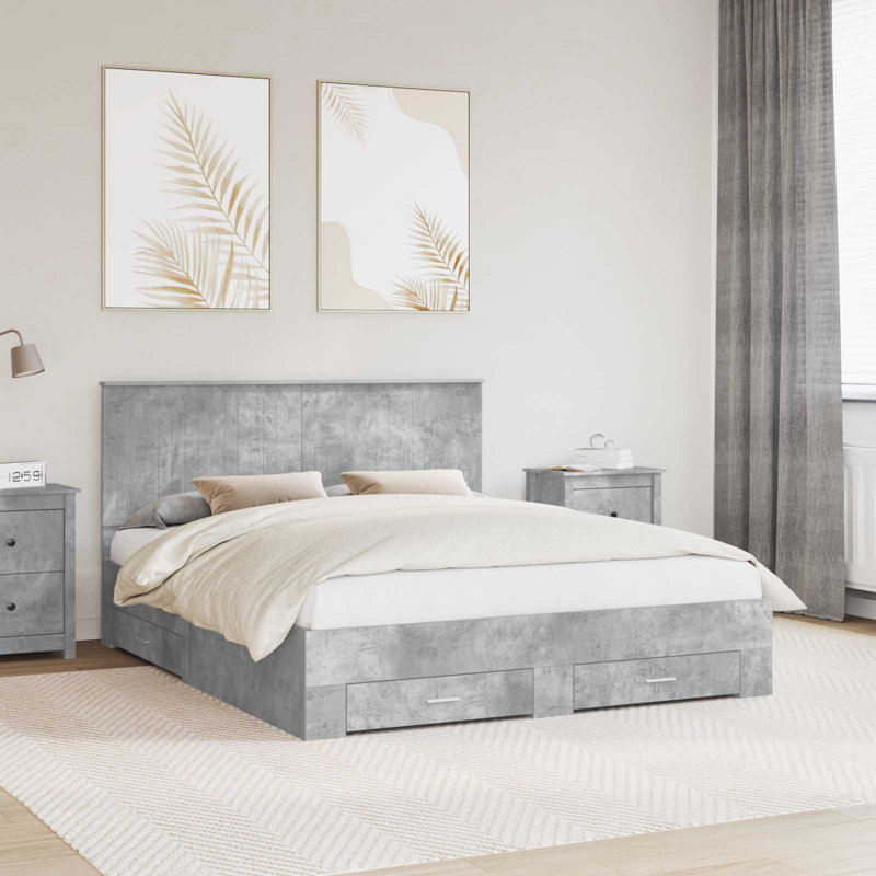 Bed, Concrete Grey, European Kingsize (160 x 200 cm)