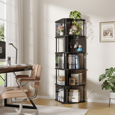 6-Tier Industrial Corner Bookshelf With LED Lights & Mirror Shelves For Living Room, Bedroom by One Allium Way