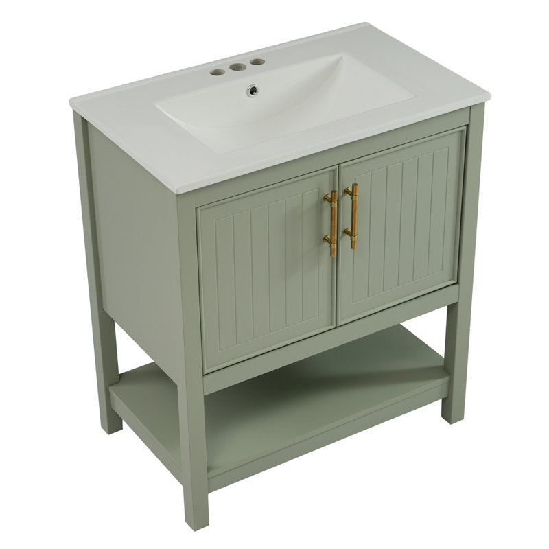 Meuble-lavabo de 30 pouces avec lavabo en céramique, Vert