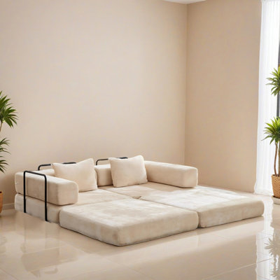 78.75" Chenille Compression Sofa, Convertible Floor Sofa Bed with Fixed-Shape Frame, Loveseats Boneless Modular Sleeper Sofa for Living Room