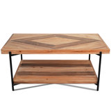CONSDAN Solid Fir Wood Coffee Table, 2-Tier Industrial Farmhouse Table, 44" Rectangular Table
