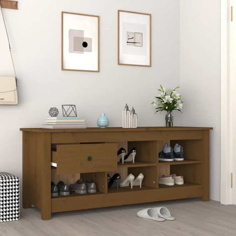 Solid Wood Storage Bench, Honey Brown
