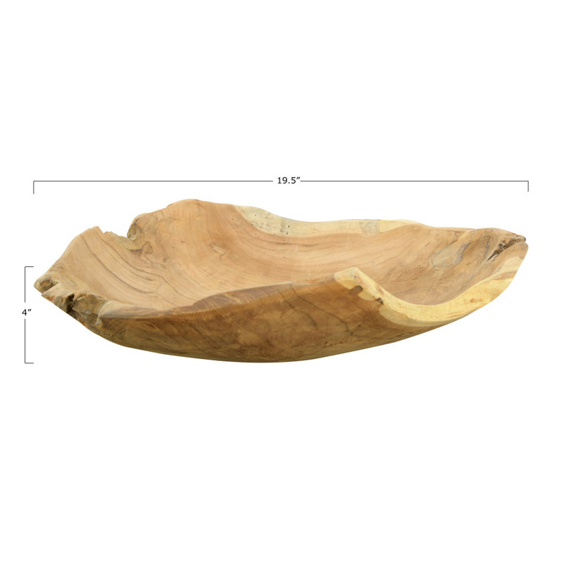 Classic Teak Wood Round Serving Bowl for Salad, Fruit, 9.75"W x 4"H
