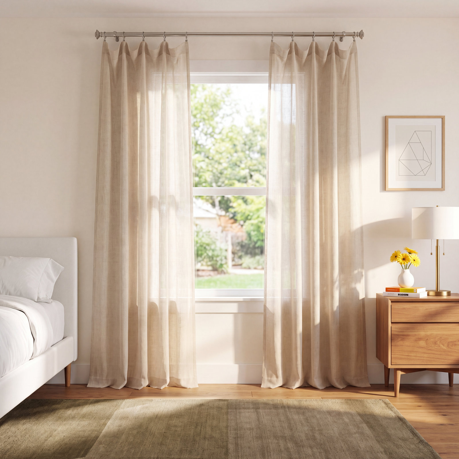 Larsa Sheer Faux Linen Curtain Panel, 50" W x 96" L, Gardenia Faux