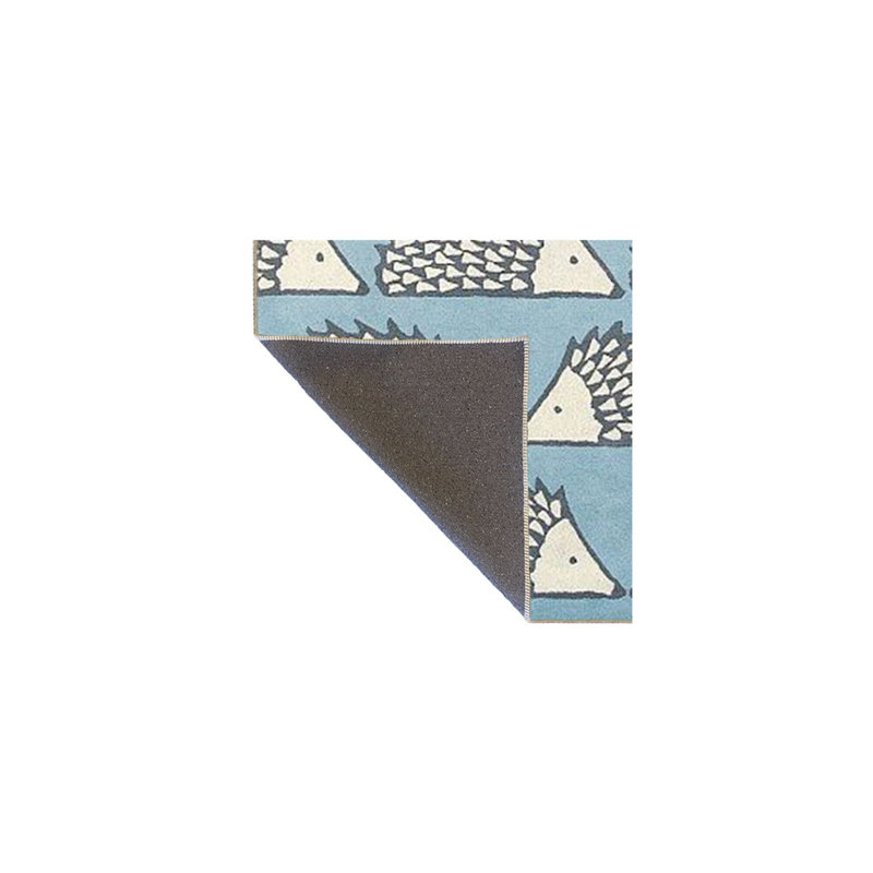 Tapis bleu tissé à motif animal hérisson, Sous-tapis carré 4 pi 11 po inclus