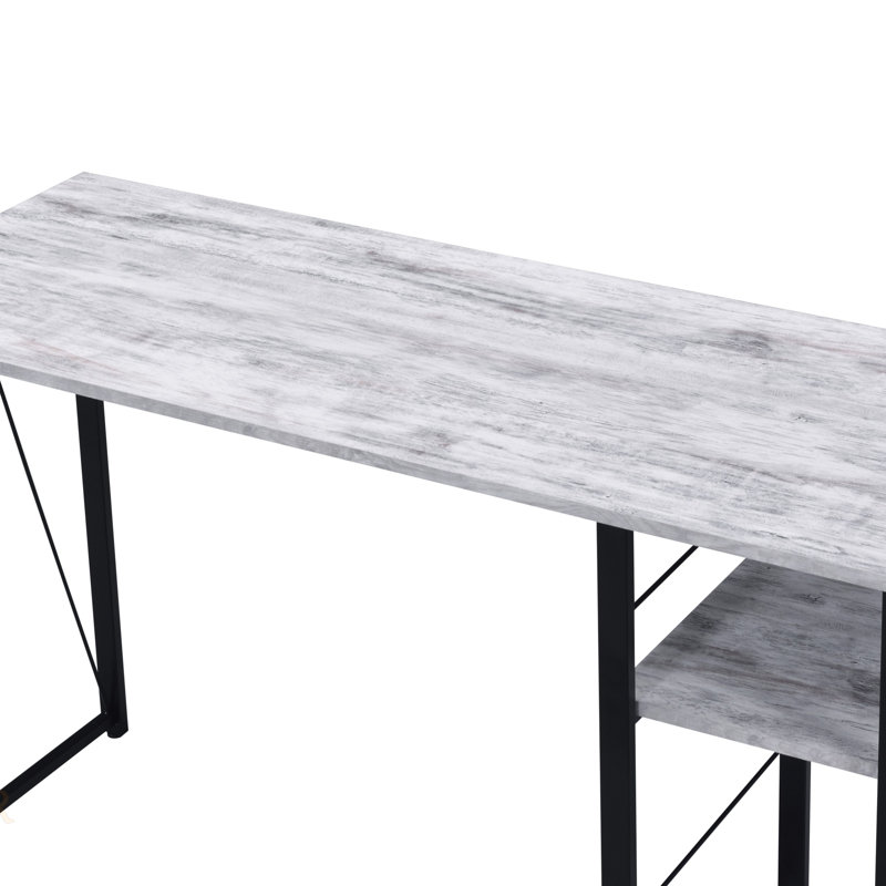 Bureau d'écriture à finition blanche et noire avec tablette à 2 niveaux Vadna, Blanc antique
