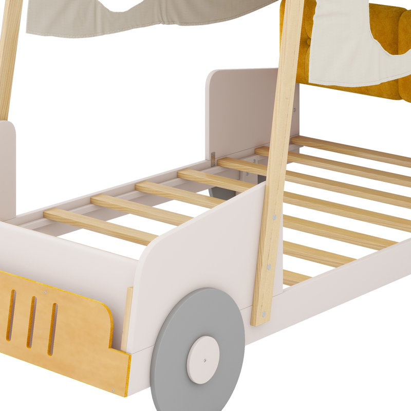 Car-Shaped Bed With Pillow And Canopy Fabric, Twin