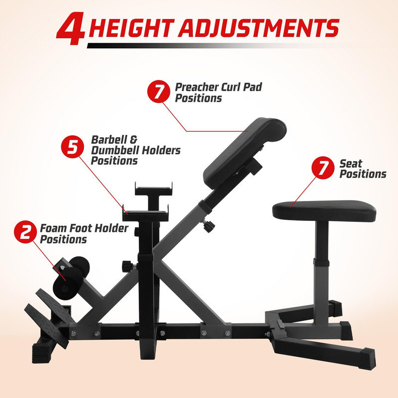 Multifonctionnel hyperextension et Preacher Curl Bench réglable Home Gym, noir