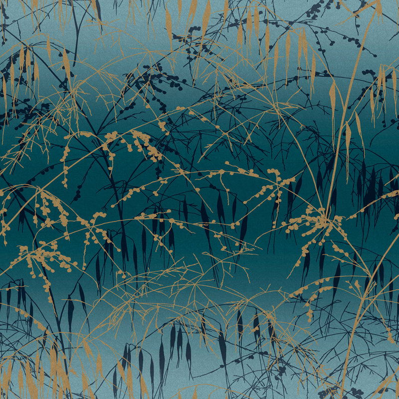 Floral Metallic Wallpaper Roll, Teal/Soft Gold