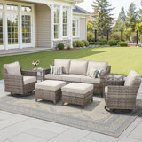 7-Piece Outdoor Patio Set : 3-Seat Sofa, 2 Swivel Chairs, 2 Ottomans, And 2 Side Tables – Comfortable Cushions, All-Weather Wicker For Garden, Deck, And Patio