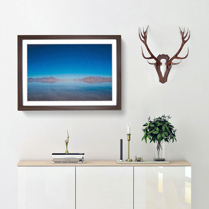 The Great Salt Lake in Utah - Picture Frame Painting Print, 27cm H x 36cm W x 2cm D, Walnut Framed