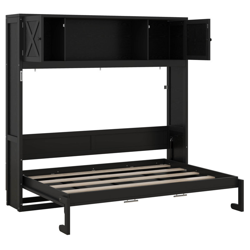 Lit double escamotable avec armoires de rangement, lit escamotable moderne pour petits appartements