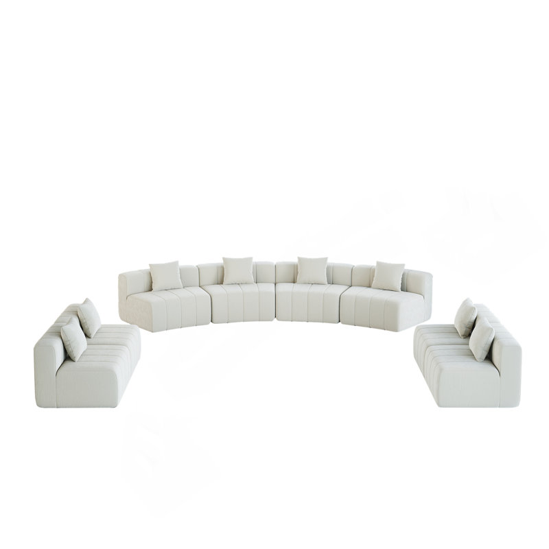 Quatre sièges courbés et quatre sièges simples, canapé modulaire courbé en chenille avec 8 coussins, canapé modulaire symétrique courbé