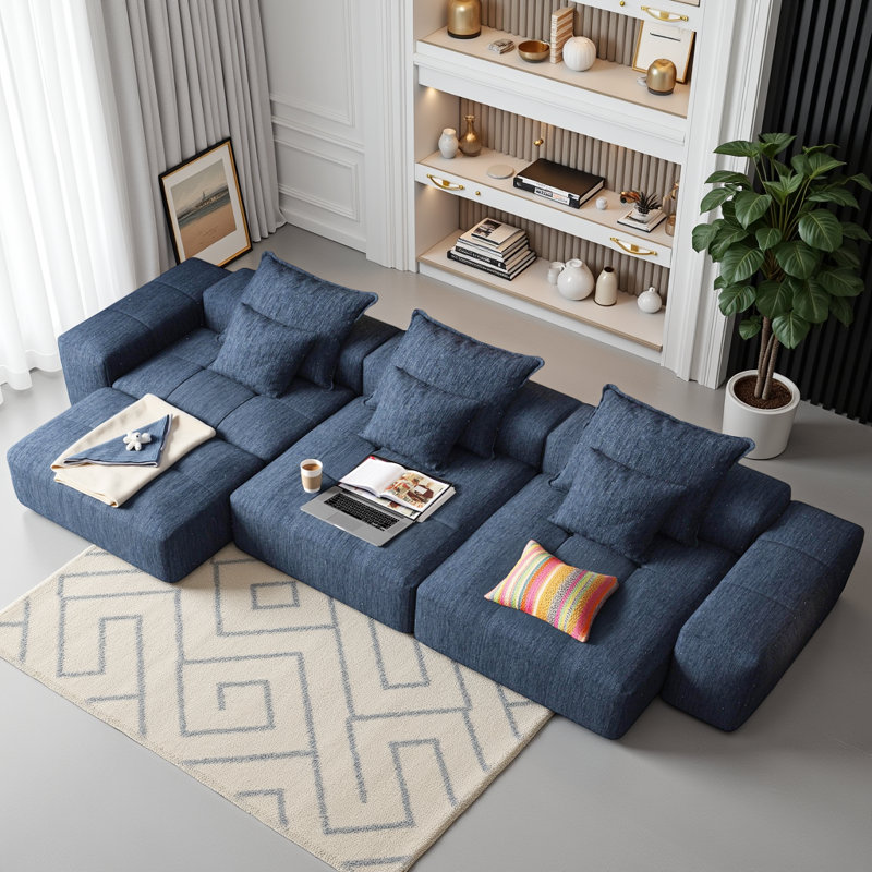Boneless 184" Oversized Modular Sectional Sofa, 4-Seat Sparkling Chenille Couch with 6 Pillows & No Assembly Required