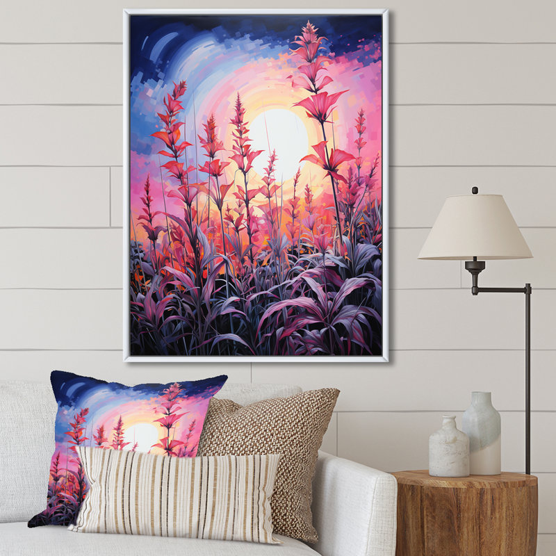 Neon Pink Herbs par The Moon II, reproduction d'art sur toile, Cadre photo blanc, H 44 po x l 34 po