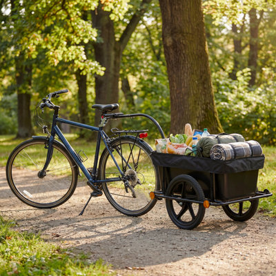 Bike Cargo Trailer With Support Bar, 900d Pvc Waterproof Cover, Removable Box, Utility Bike Wagon Trailer For Shopping Camping And Outdoor Activities