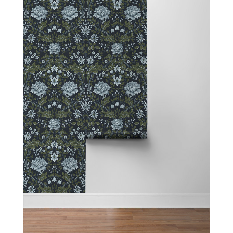 Sage Honeysuckle Trail Peel And Stick Wallpaper, Blue/Green