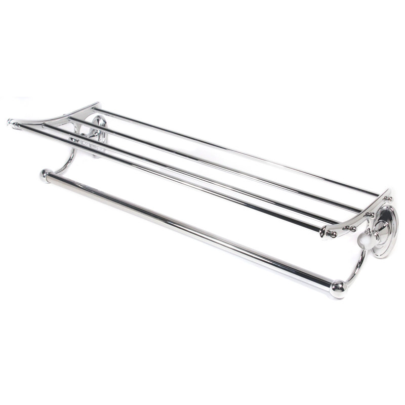 Classic Traditional 2 Piece Metal Bracket Shelf with Towel Bar, Polished Chrome