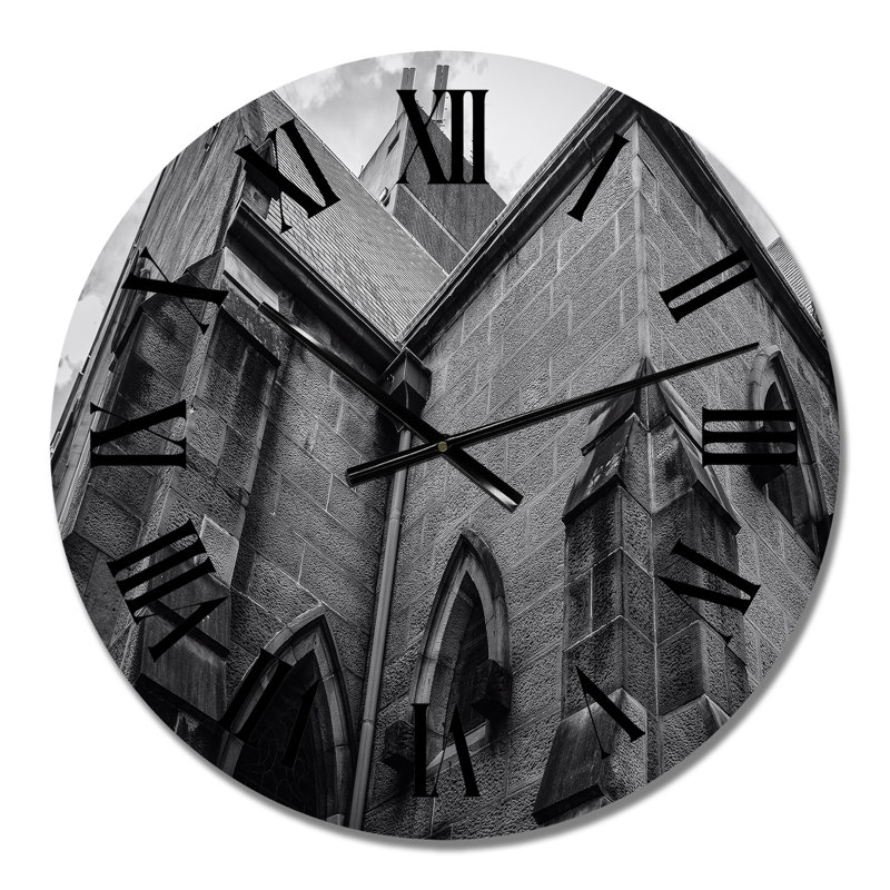 Architecture gothique en noir et blanc - horloge murale rétro, Moyen
