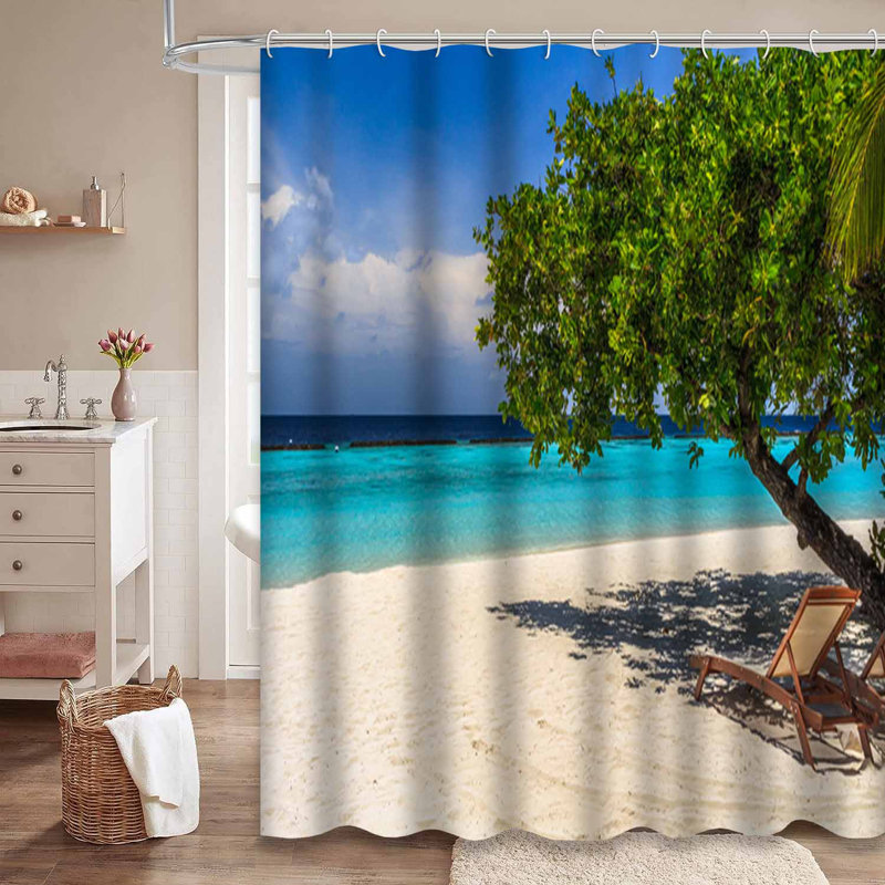 Rideau de douche à eau avec 12 crochets Tropical Beach Sun, L 72 po x l 78 po