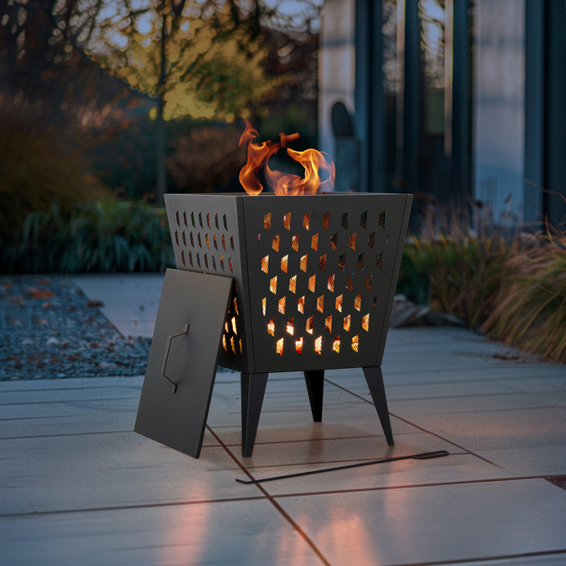  18 in. Hartefeld Fire Pit, Steel Outdoor Patio Fire Pit Wood Burning Backyard Firepit with PVC Cover and Fire Poker