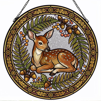 Fawn Fern Stained Glass Window Panel，7.8H