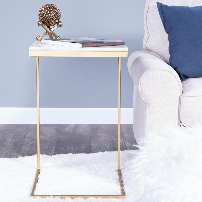 Lawler Marble C- Side Table, White Top/Gold Base