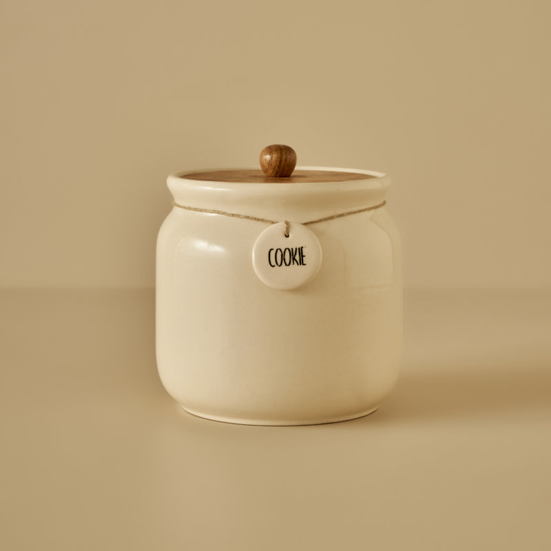 Pot en céramique avec couvercle en acacia