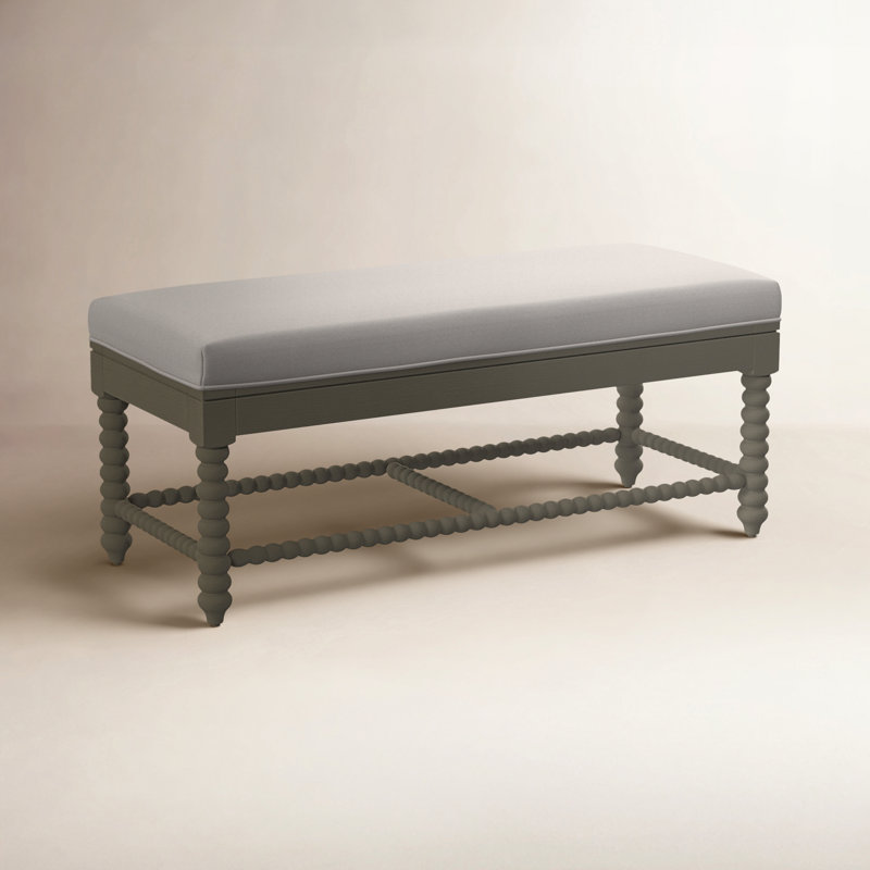 Lind Island Upholstered Bench, White Textured Performance; 0865-91, Brass Finish