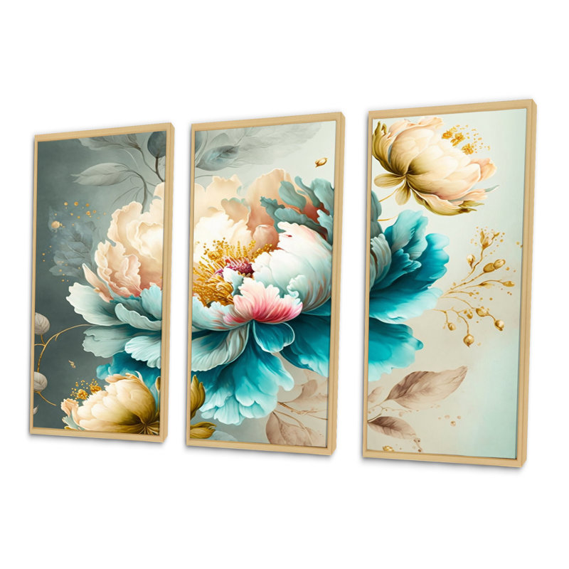 «Vibrant Floral Bunch I», reproduction sur toile 3 pièces, H 32 po x l 48 po x P 1 po, Encadré naturel