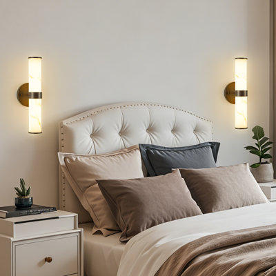 Marble LED Wall Sconce, 2 Pack Black IP44 Waterproof Cylinder Wall Light For Bedroom Hallway