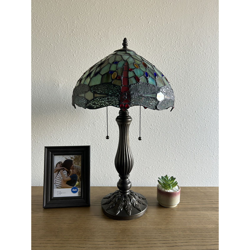 Berney Tiffany Table Lamp Dragonfly Stained Glass LED Bulbs Included H22" W12", Red