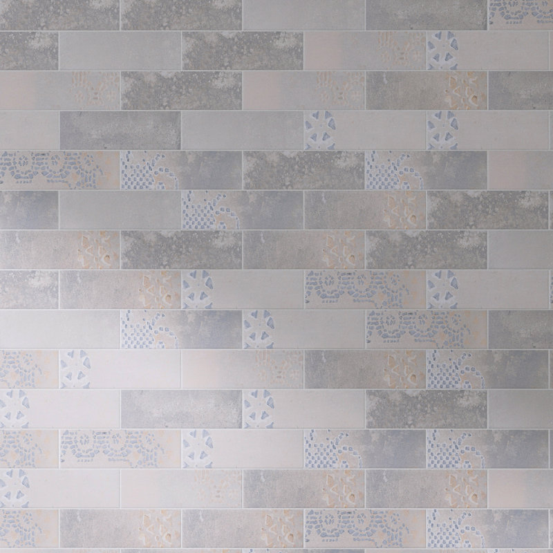 Carreau de sol en porcelaine mat 2,6 po x 7,9 po Tempo Subway, Blanc / gris
