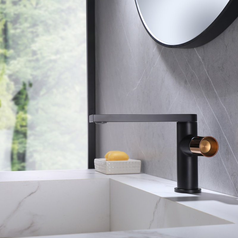Robinet de lavabo pour salle de bain à poignée simple - monotrou - laiton massif, Noir