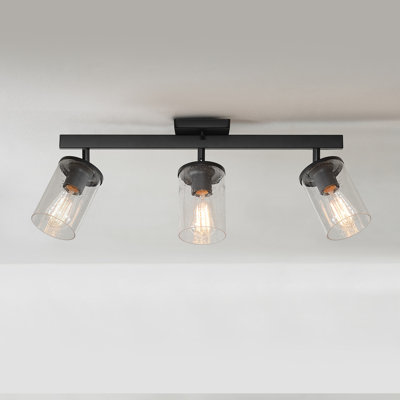 Trixie 3-Light Matte Black Track Lighting with Seeded Glass Shades and Pivoting Track Heads