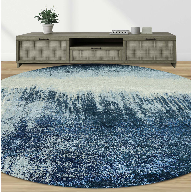 Tapis bleu et multicolore de haute qualité noué à la main, Rectangle 8 pi x 10 pi