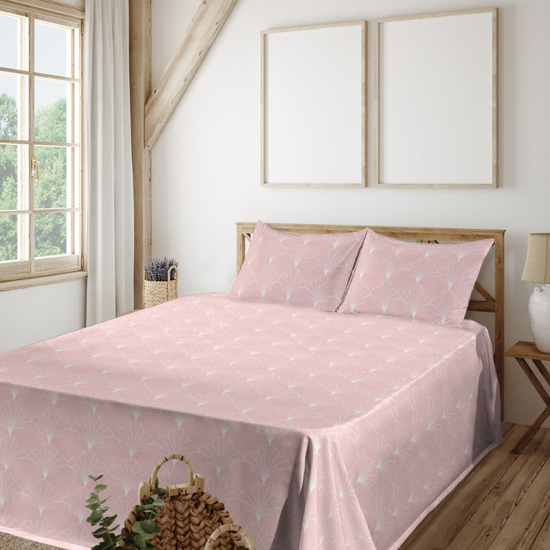 Microfiber Sheet Set, Cal King Sheet Set with 2 Pillowcases, Rose/White Geometric