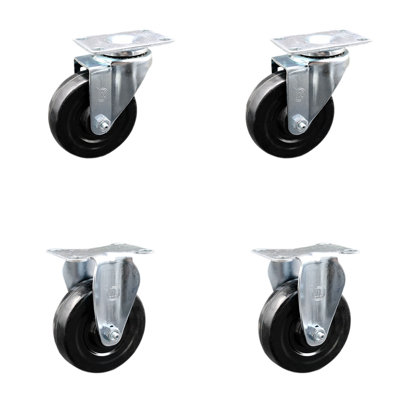 4 Piece Hard Rubber Swivel Top Plate Caster Set with 2 Rigid