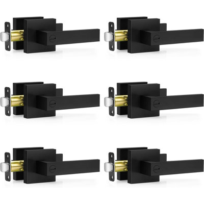 Paquet de 6 poignées de porte noires mates, boutons de porte intérieurs sans clé, serrures de porte d'intimité pour salle de bain de chambre à coucher, serrure de porte carrée robuste (2,0 lb), réversible pour portes à poignée gauche et droite